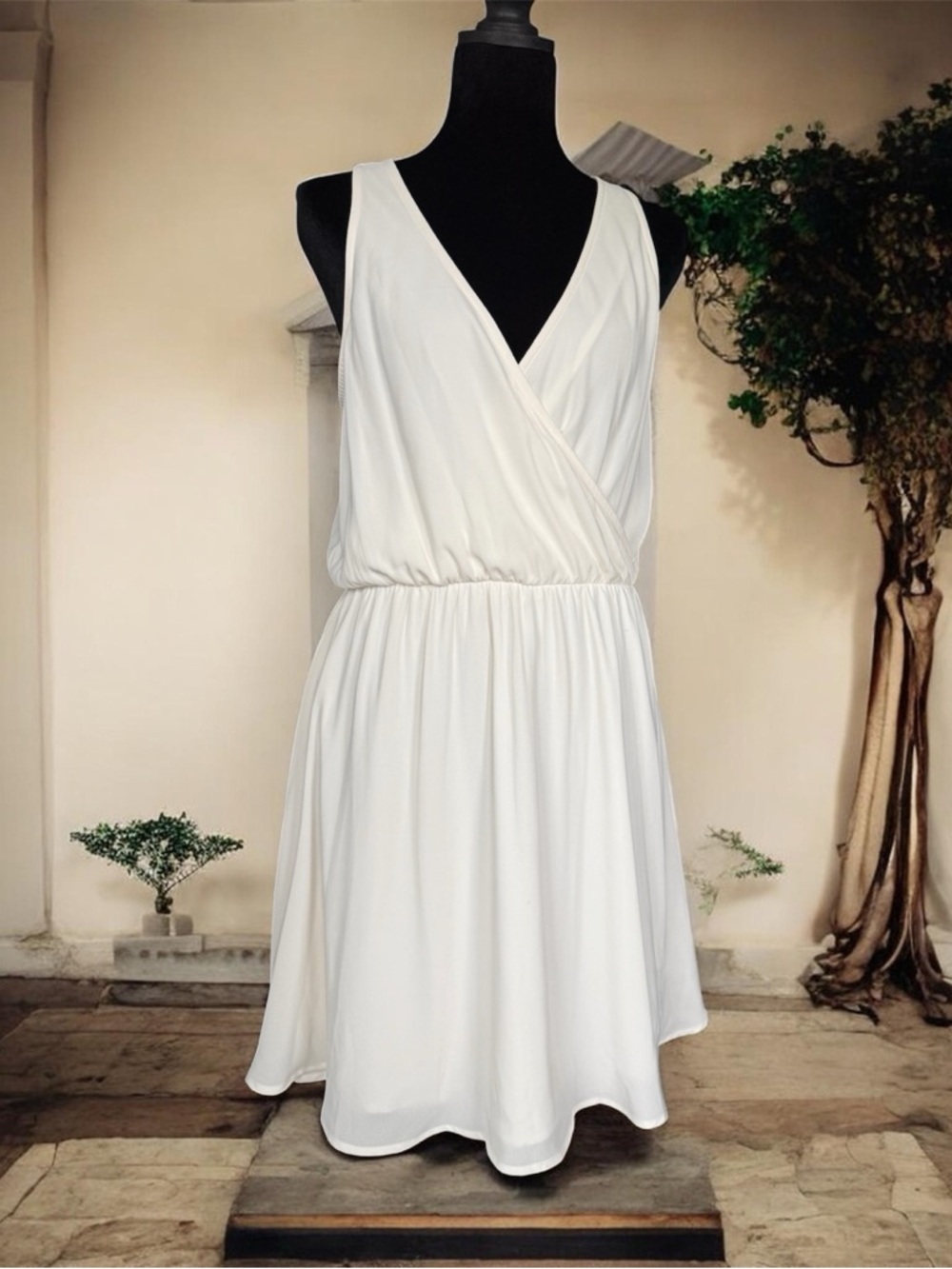 Lush White Sleeveless V-Neck Mini Dress